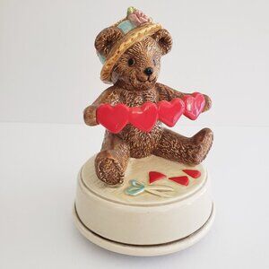 Vintage Otagiri Ceramic Valentine's Day Country Bear Music Box Figurine